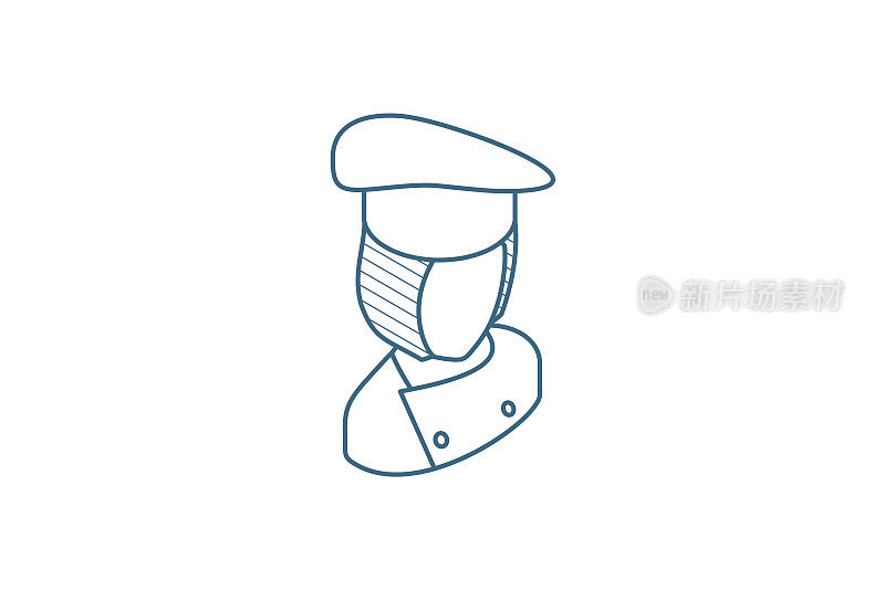 Avatar chef woman, cook isometric icon. 3d line art technical drawing. Editable stroke vector